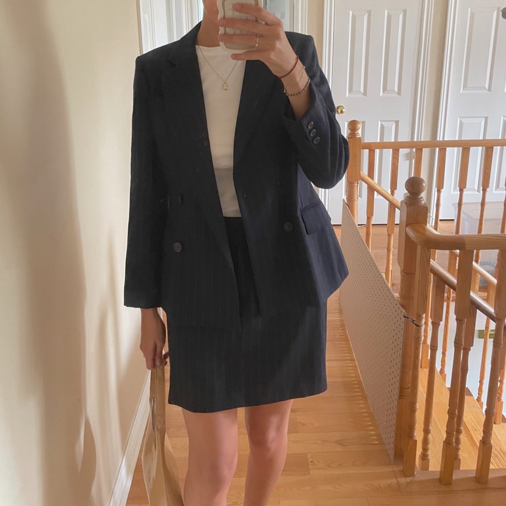 Holt Renfrew Navy Wool Pinstripe Suit